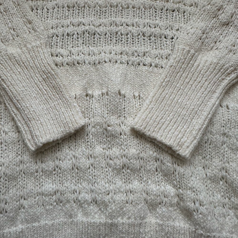 Free People Hot Tropics Pullover Tunic Sweater M White Open Knit Boho Oversized - Picture 5 of 10